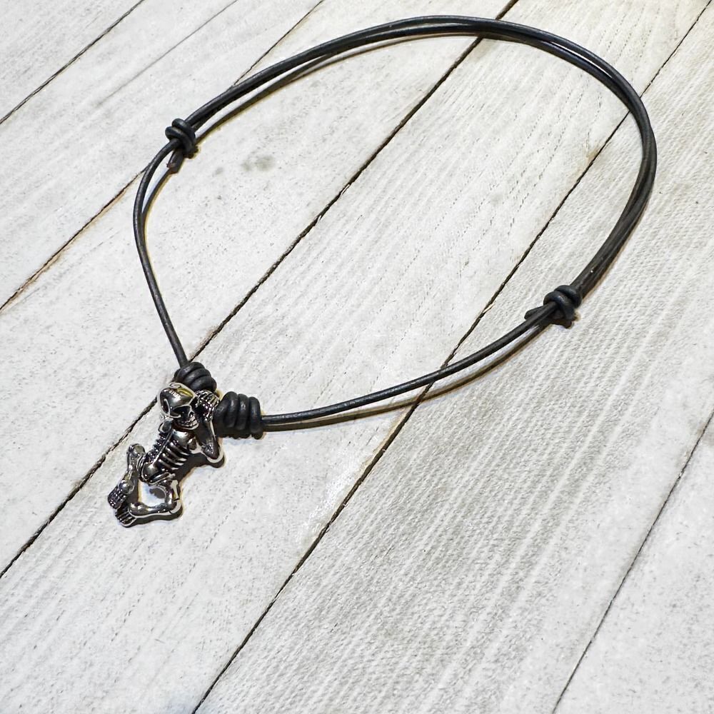 Skeleton Stainless Steel Adjustable Leather Necklace